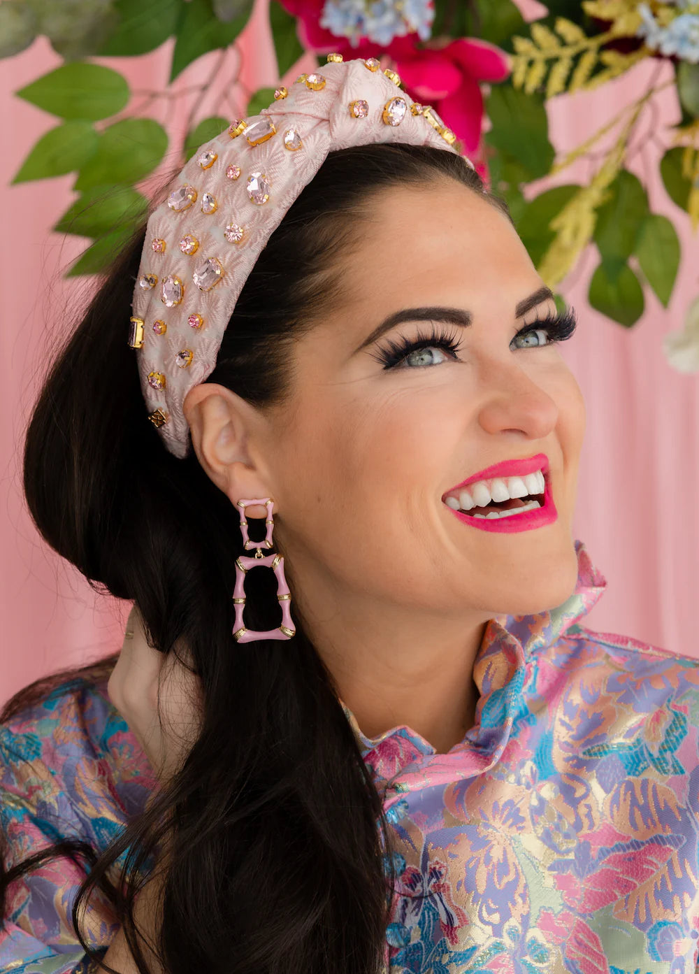 BC Headband- Light Pink Textured Headband with Crystals