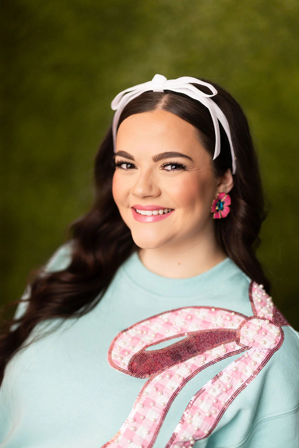 BC- Robin Egg Blue Sweatshirt with Pink Gingham Bow