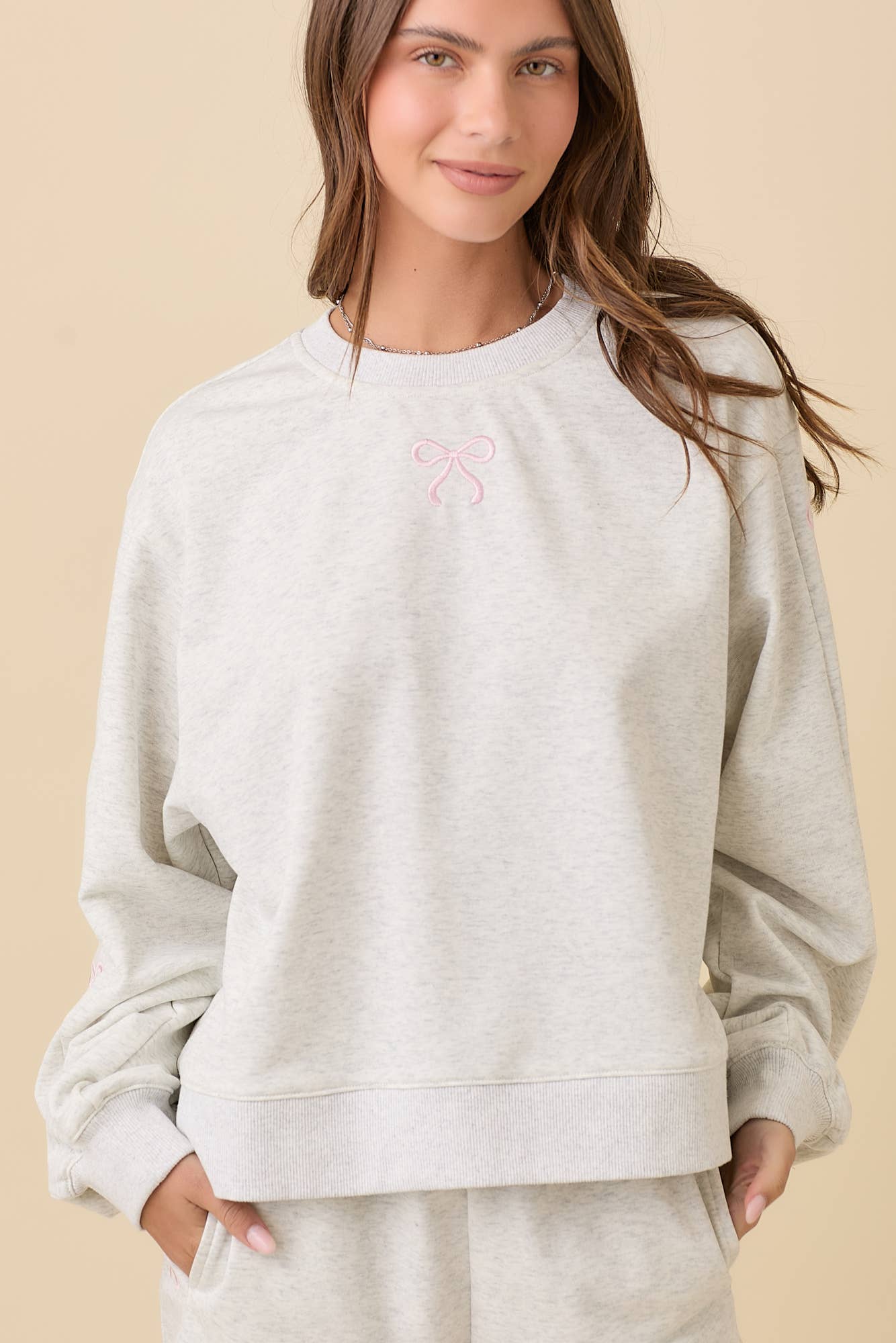 Embroidered Bow Lounge Set