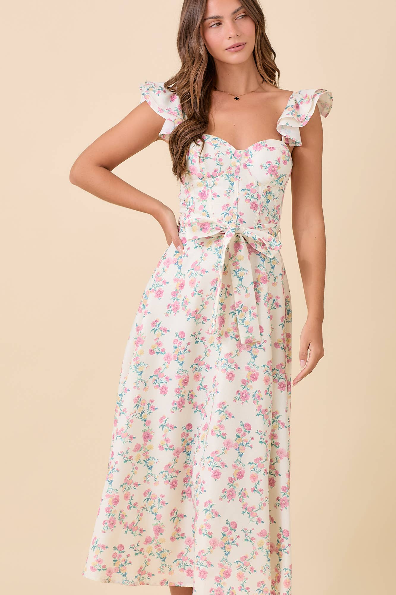 Sara Ruffle Sleeve Midi Dress