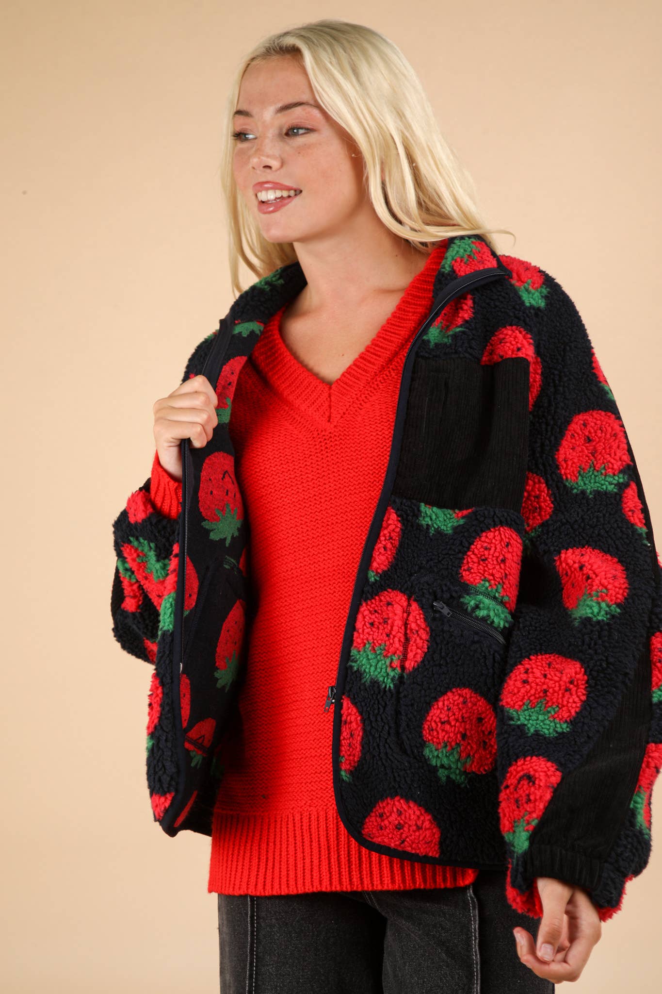 Oversized Strawberry Fleece Jacket
