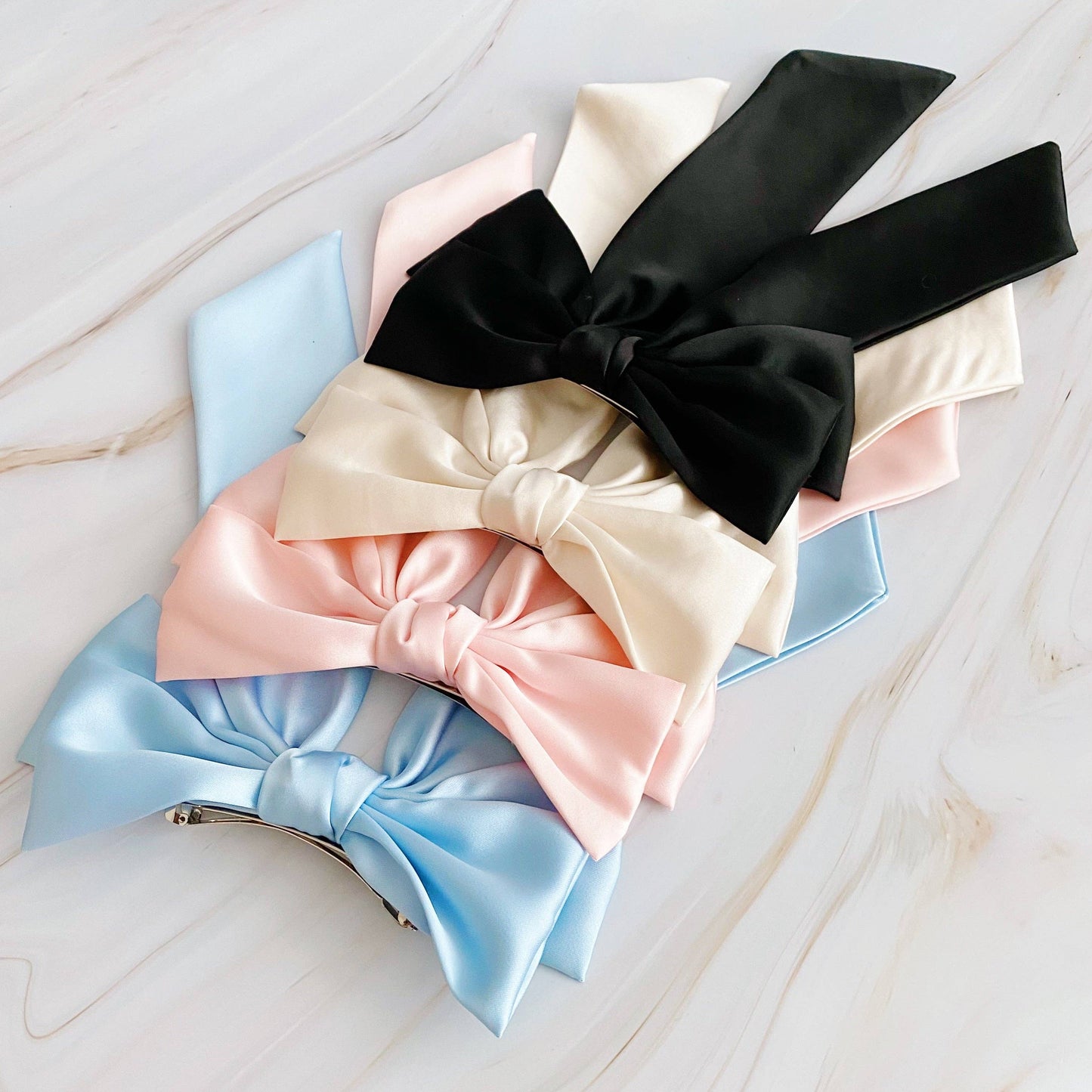 Doubled Satin Bow Hair Clip: Black