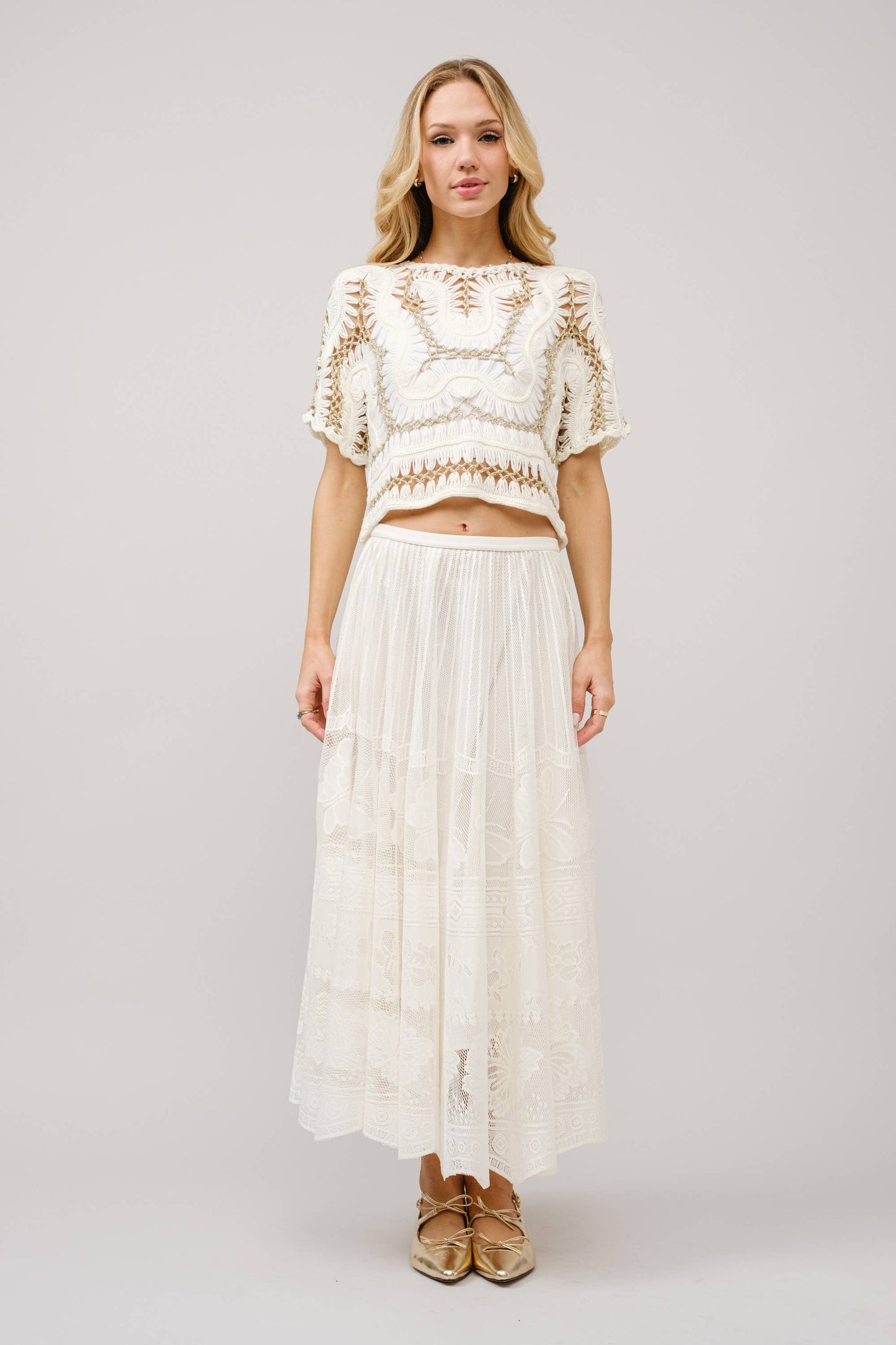 Bria Metallic Thread Knitted Crop Top: