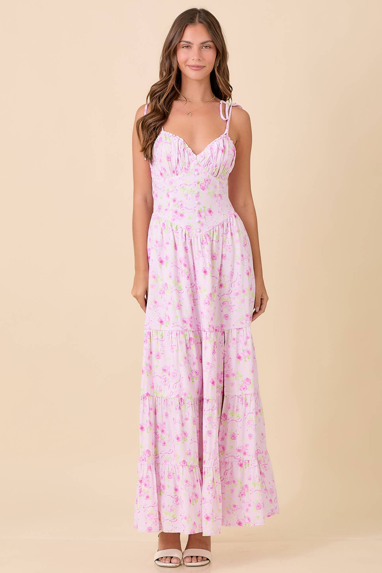 Lover Bow Floral Maxi- Pink