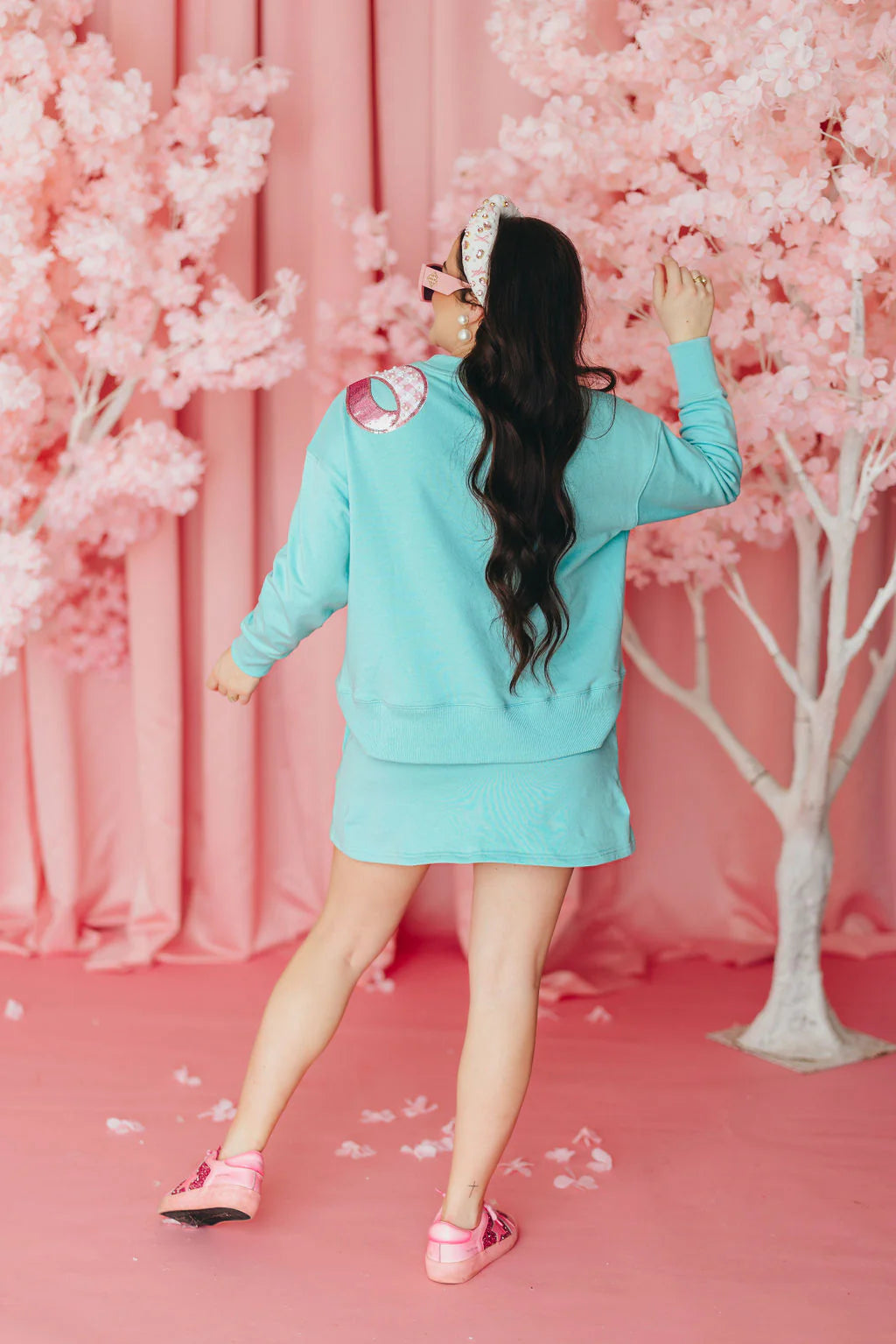 BC- Robin Egg Blue Sweatshirt with Pink Gingham Bow