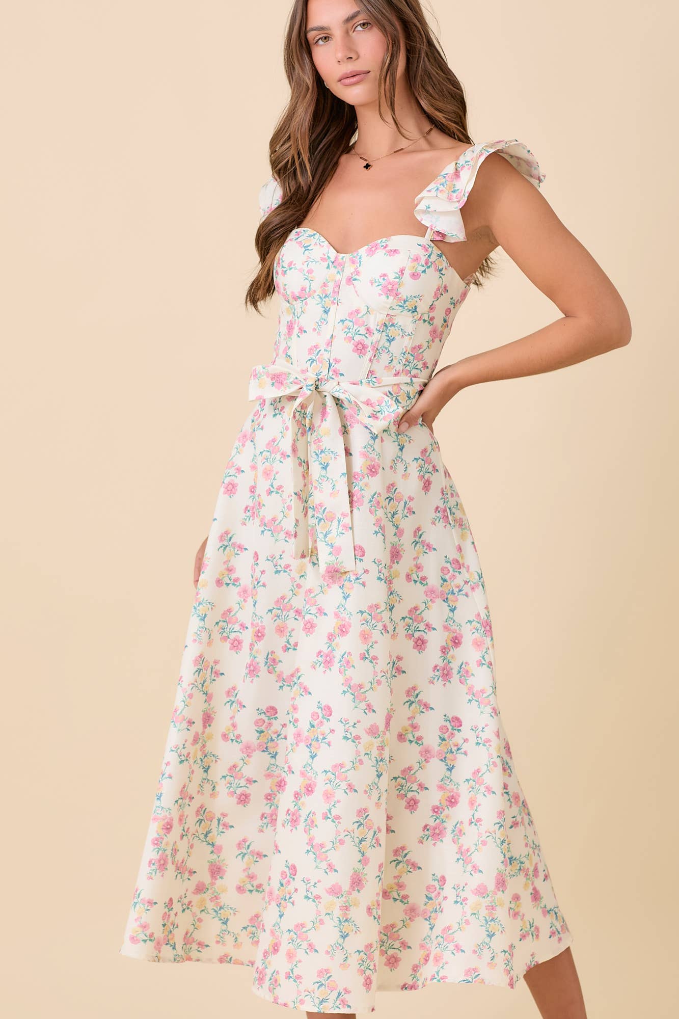 Sara Ruffle Sleeve Midi Dress