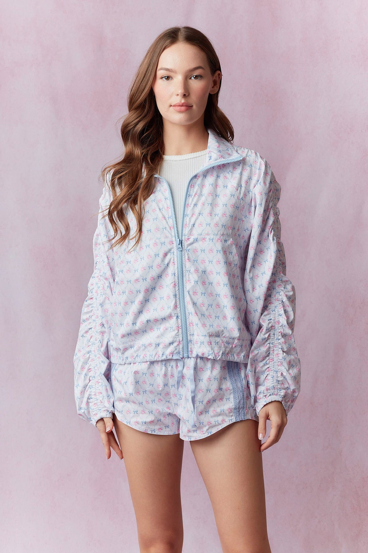 Bow and Floral Windbreaker Jacket