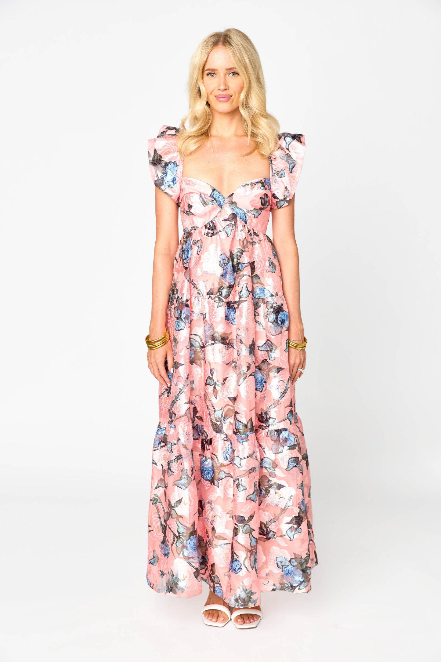Lilly Pink Floral Flutter Maxi Dress