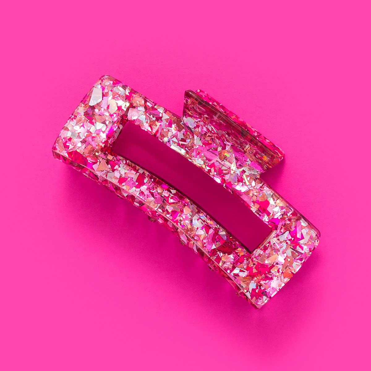 Claw Hair Clip- Pink + Silver Confetti