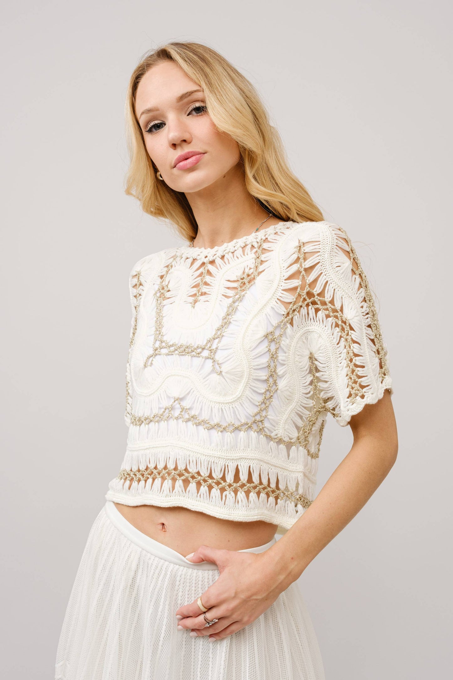 Bria Metallic Thread Knitted Crop Top: