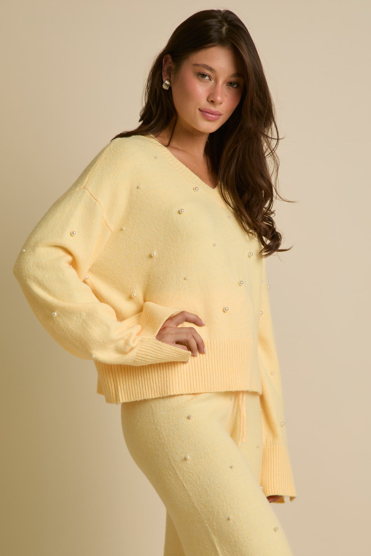 Collete Pearl Sweater Set- Yellow