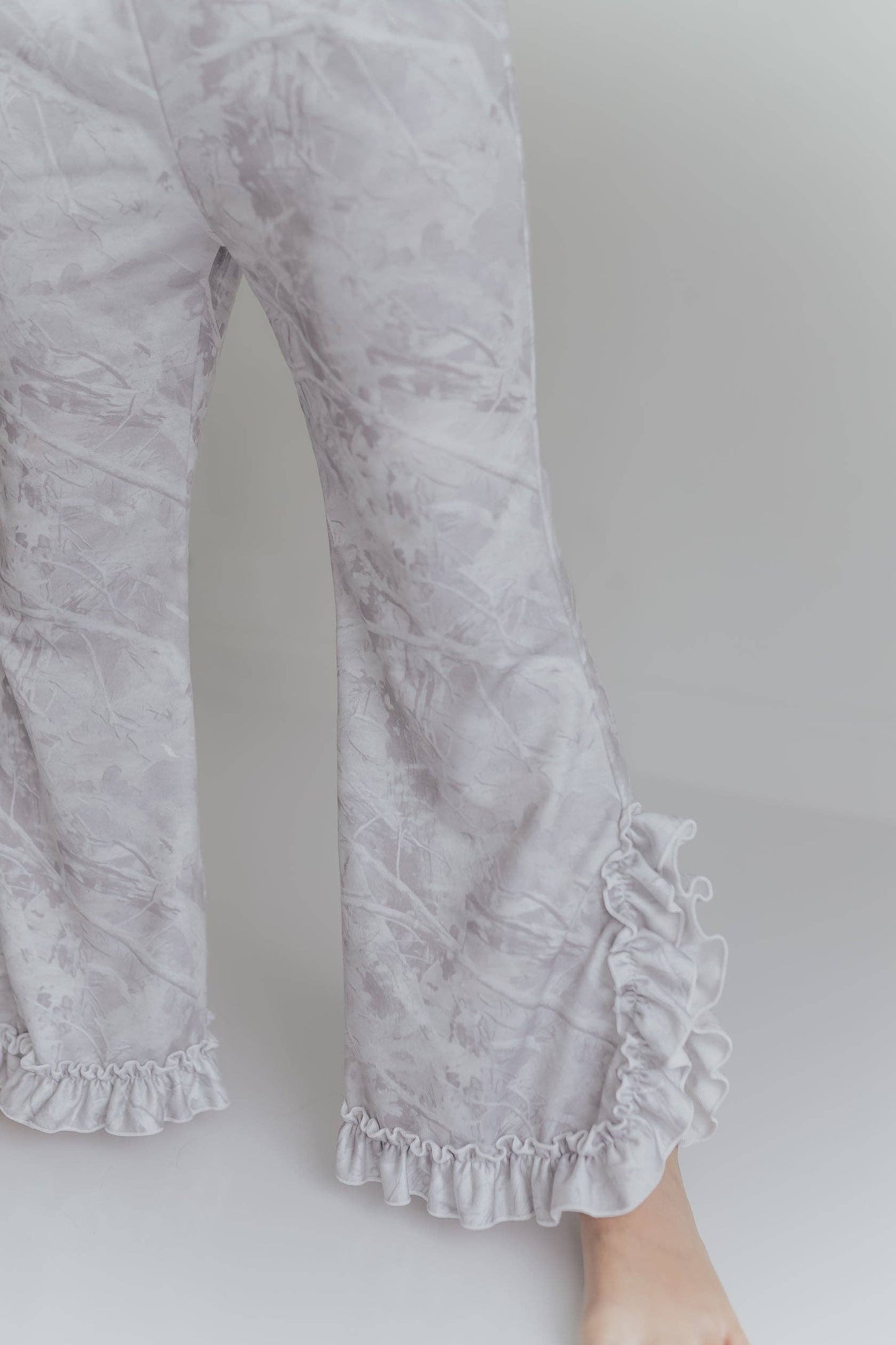 Girls Light Gray Camo Ruffle Lounge Set