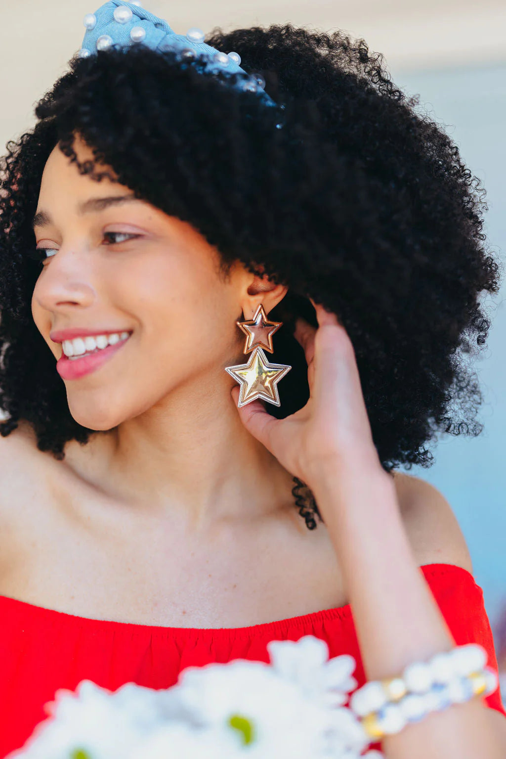 BC- Silver and Gold Star Drop Earrings