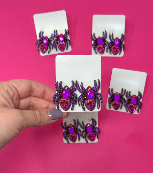 Halloween Rhinestone Spider Stud Earrings