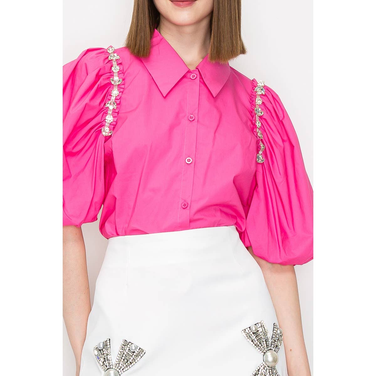 Celia Puff Sleeve Embellished Blouse