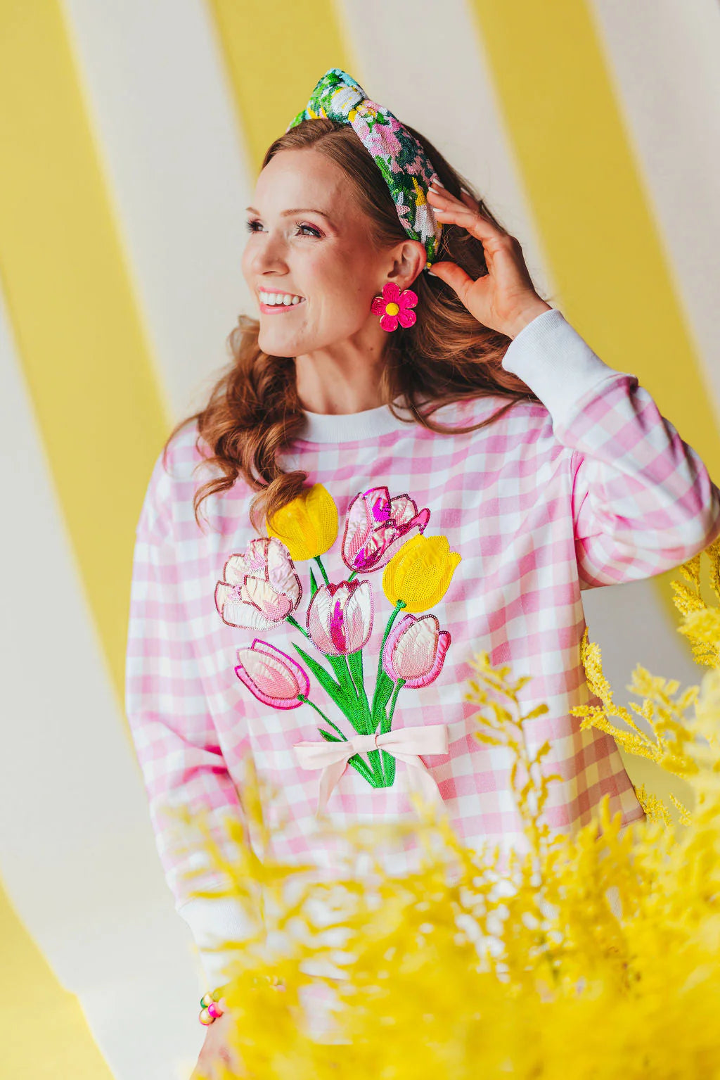 BC- Pink Gingham Bouquet Sweatshirt