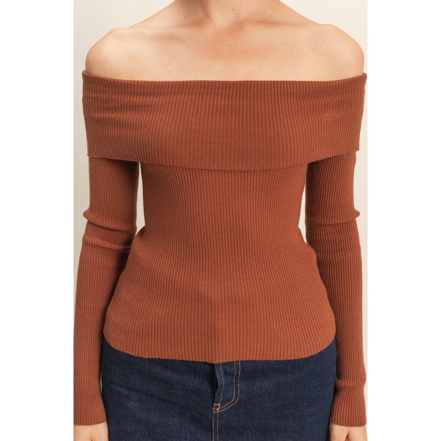 Layla Ribbed Knit Top- Chestnut