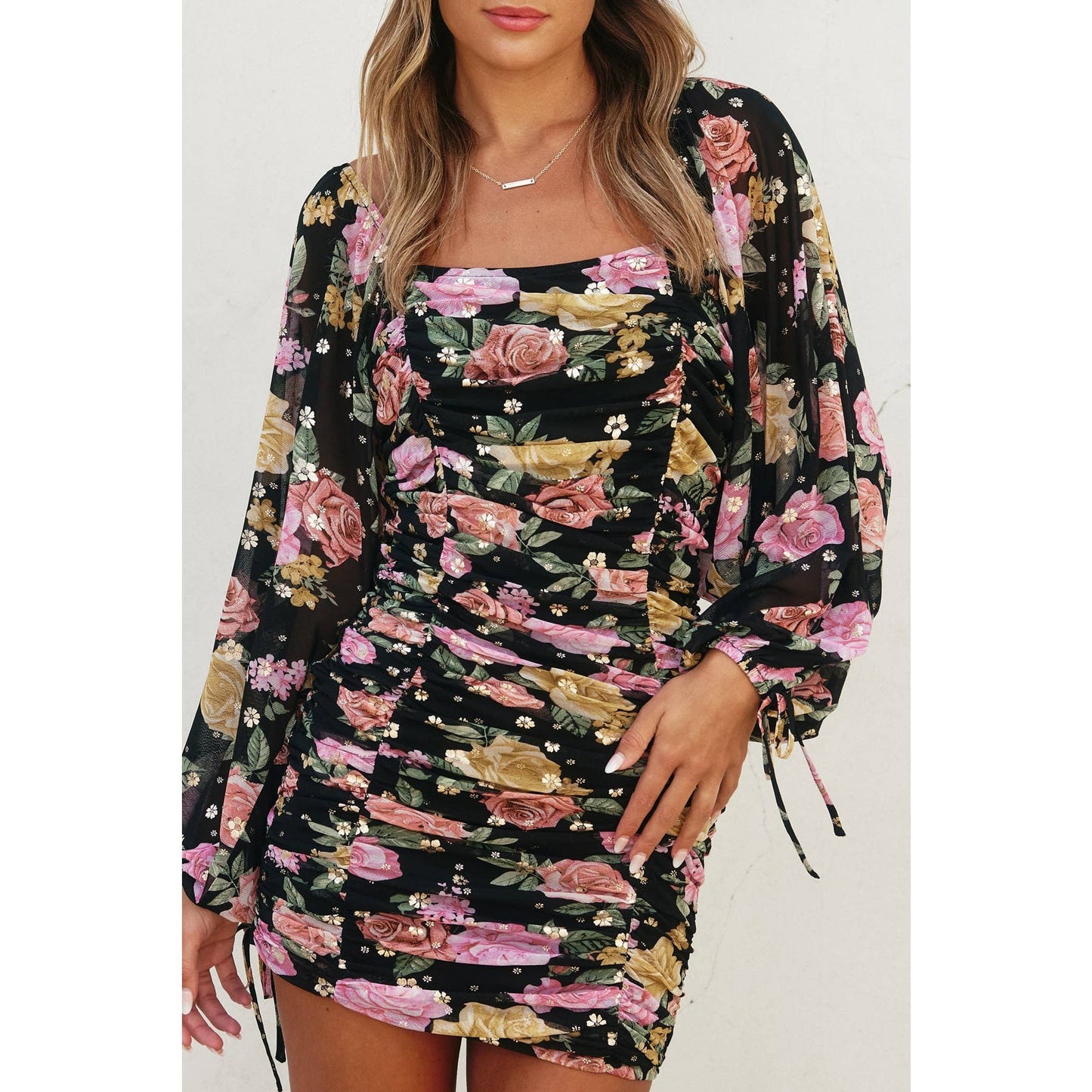 Flora Mesh Gold Foil Dress