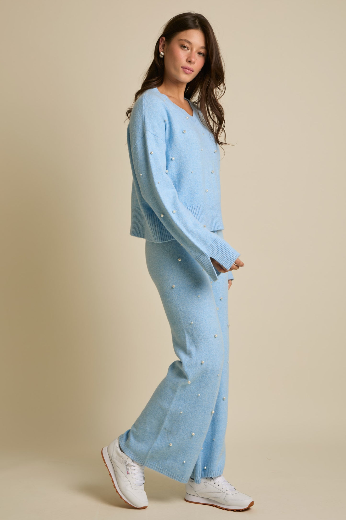 Collete Pearl Sweater Set- Blue