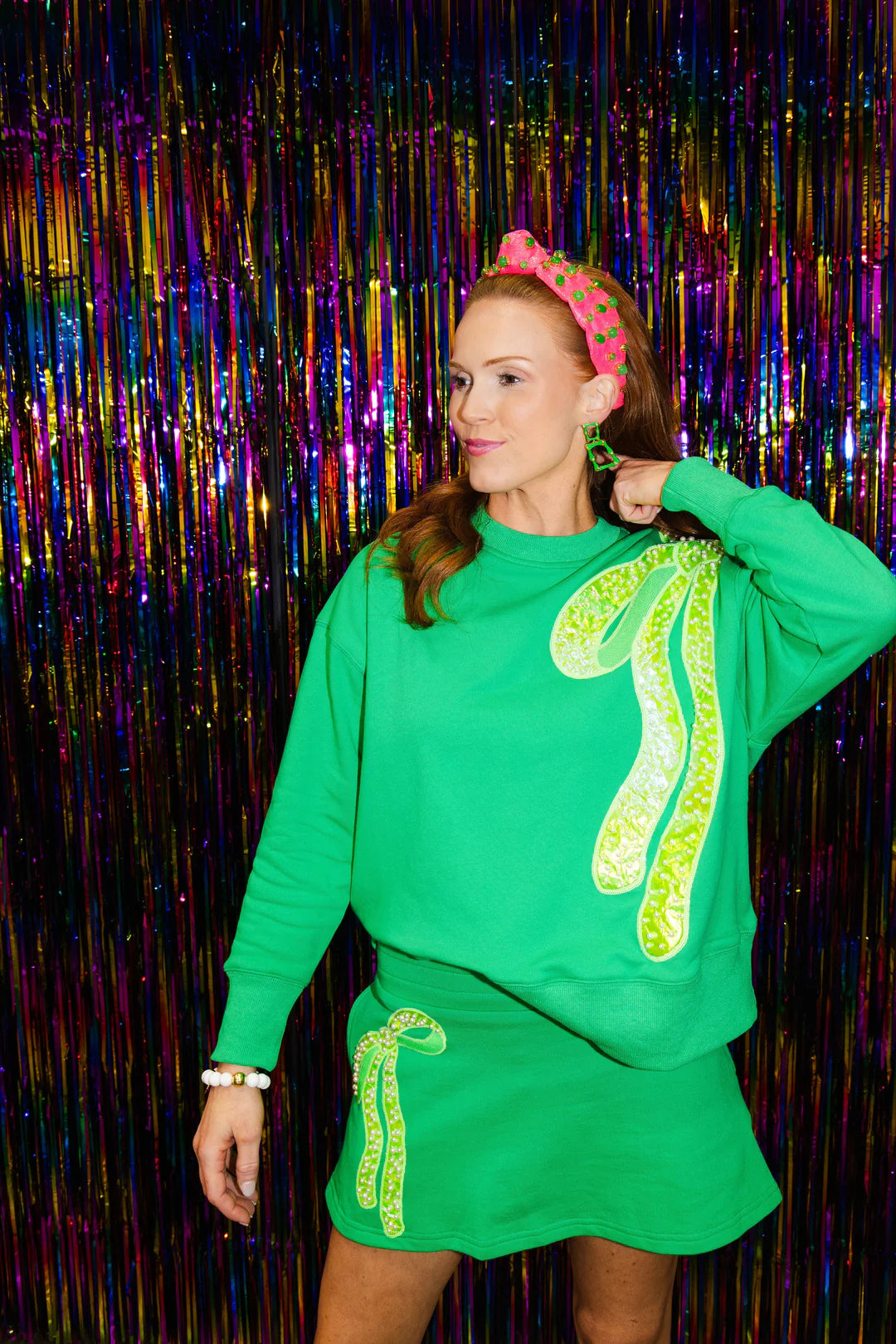 BC- Pink Shimmer Headband with Jade Stones