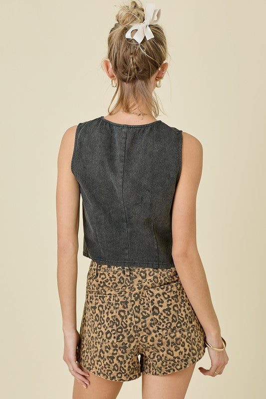 Lucy Denim Vest- Black