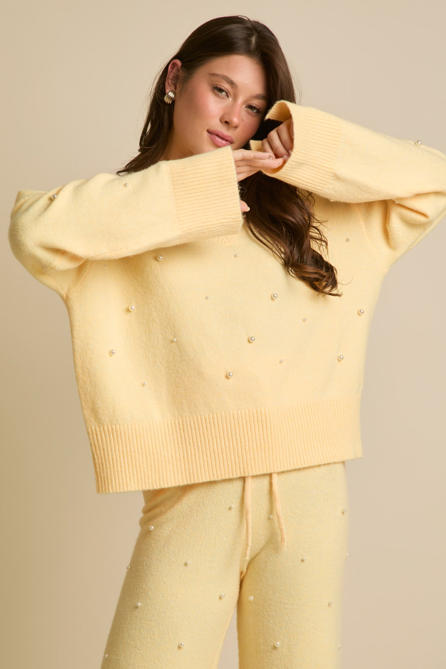 Collete Pearl Sweater Set- Yellow