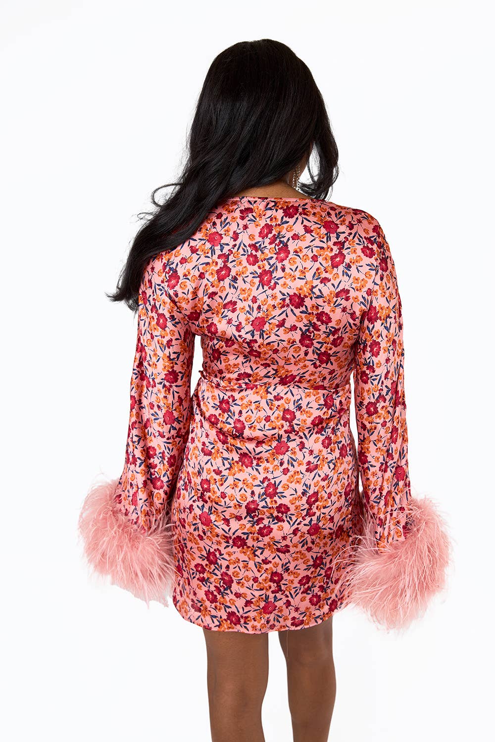 Anisa Dragonfruit Pink Feather Cuff Mini Dress