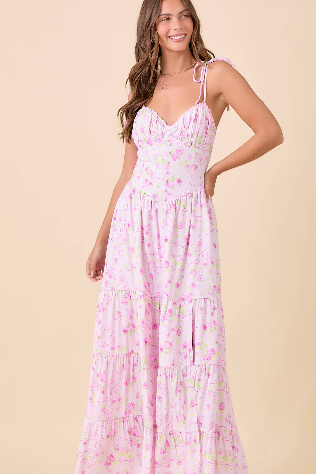 Lover Bow Floral Maxi- Pink
