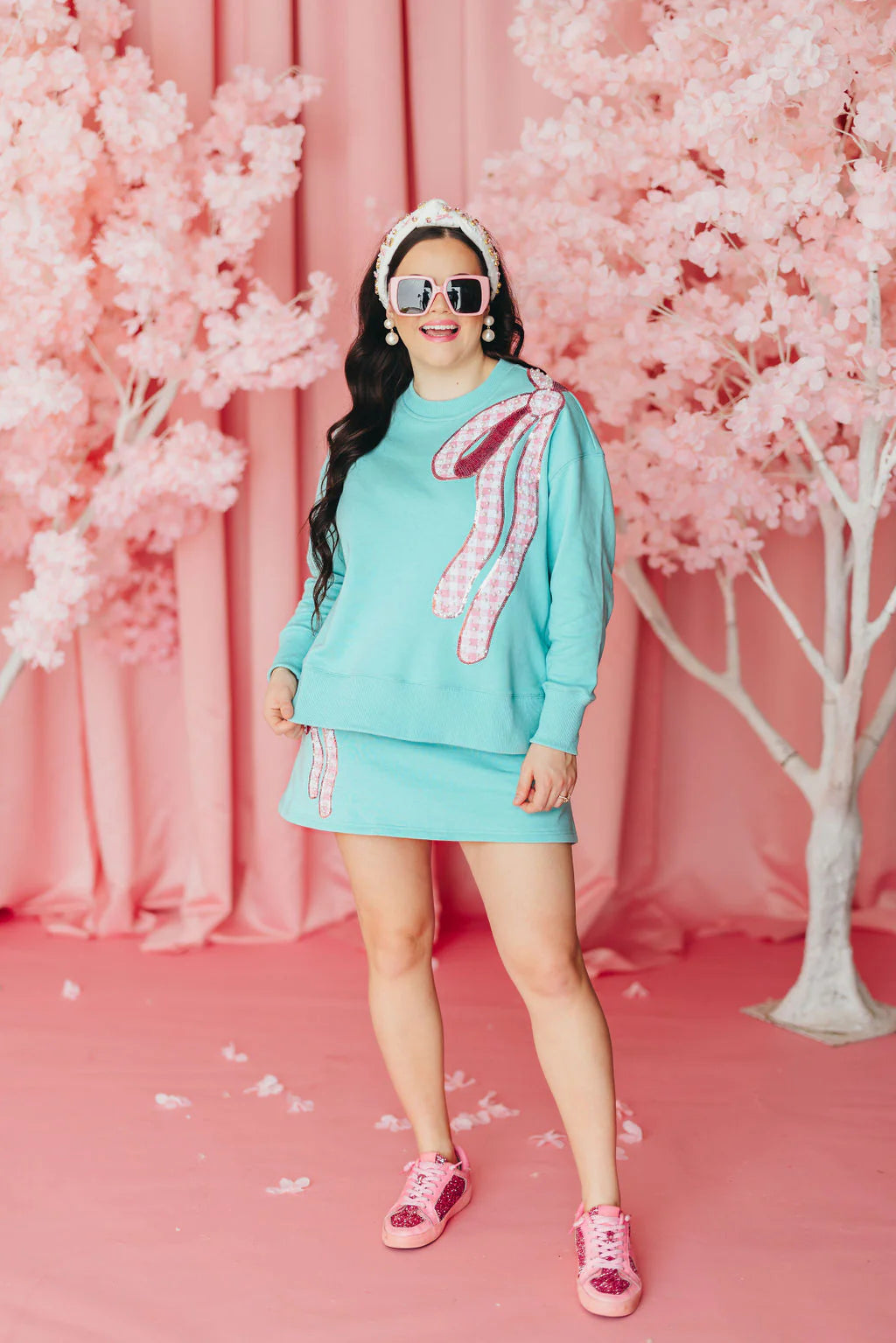 BC- Robin Egg Blue Skort with Pink Gingham Bow