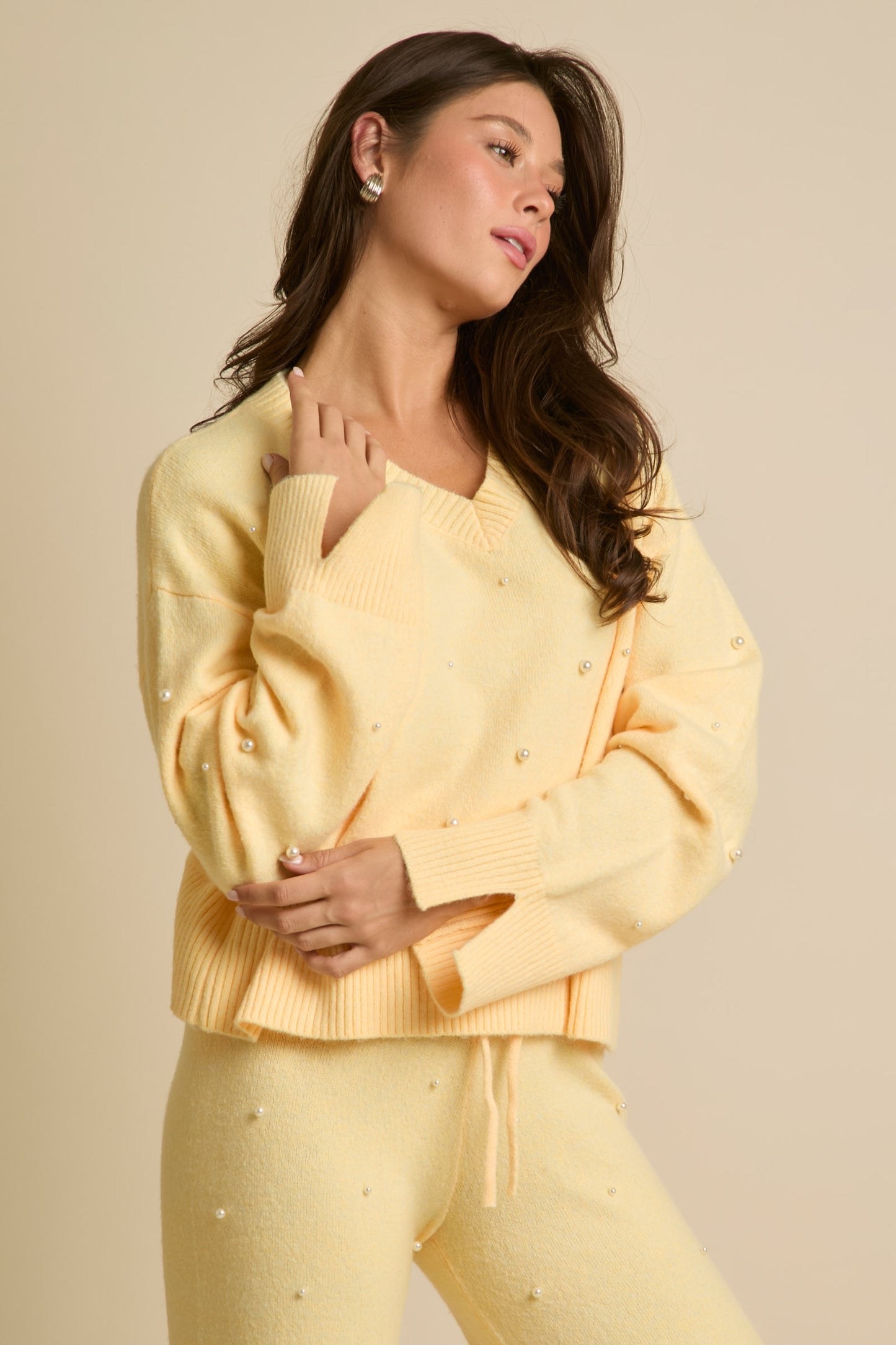 Collete Pearl Sweater Set- Yellow