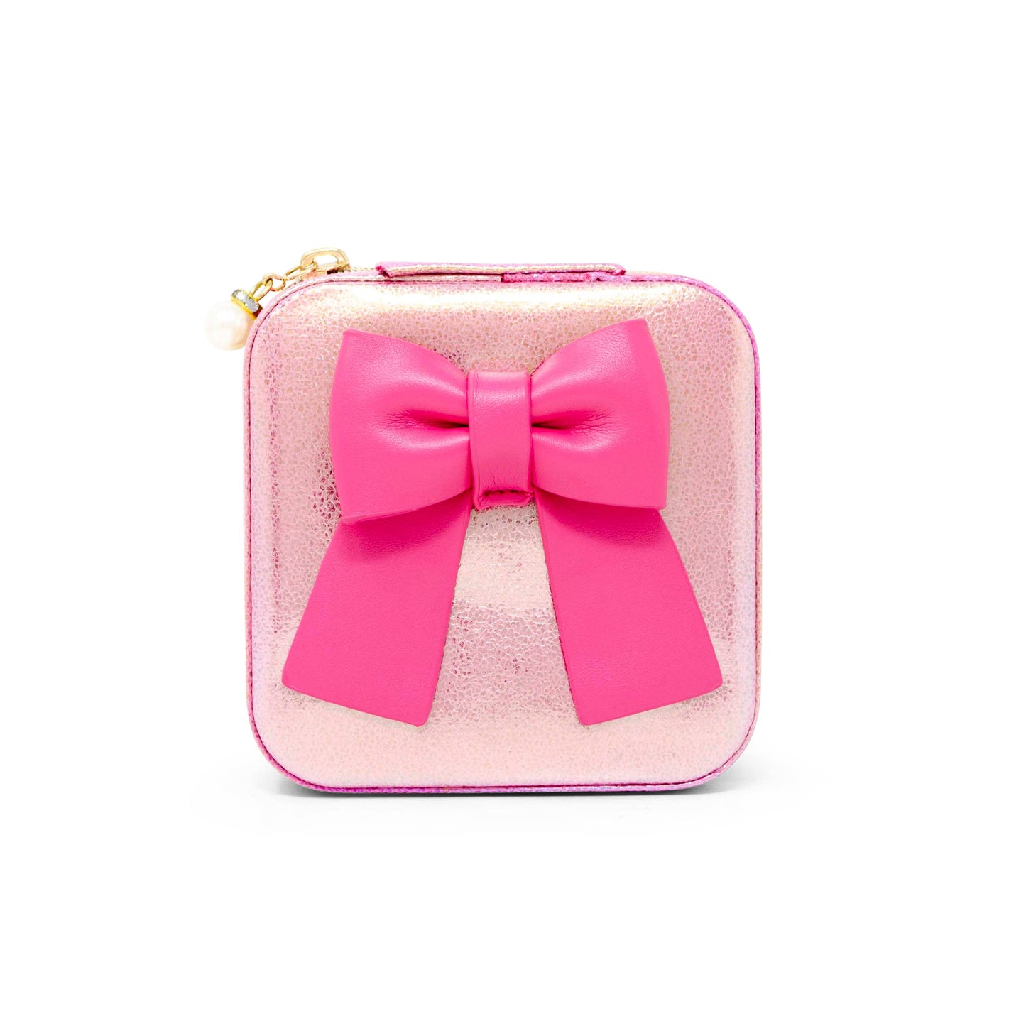 Girls Shiny Bow Jewelry Box: Hot Pink