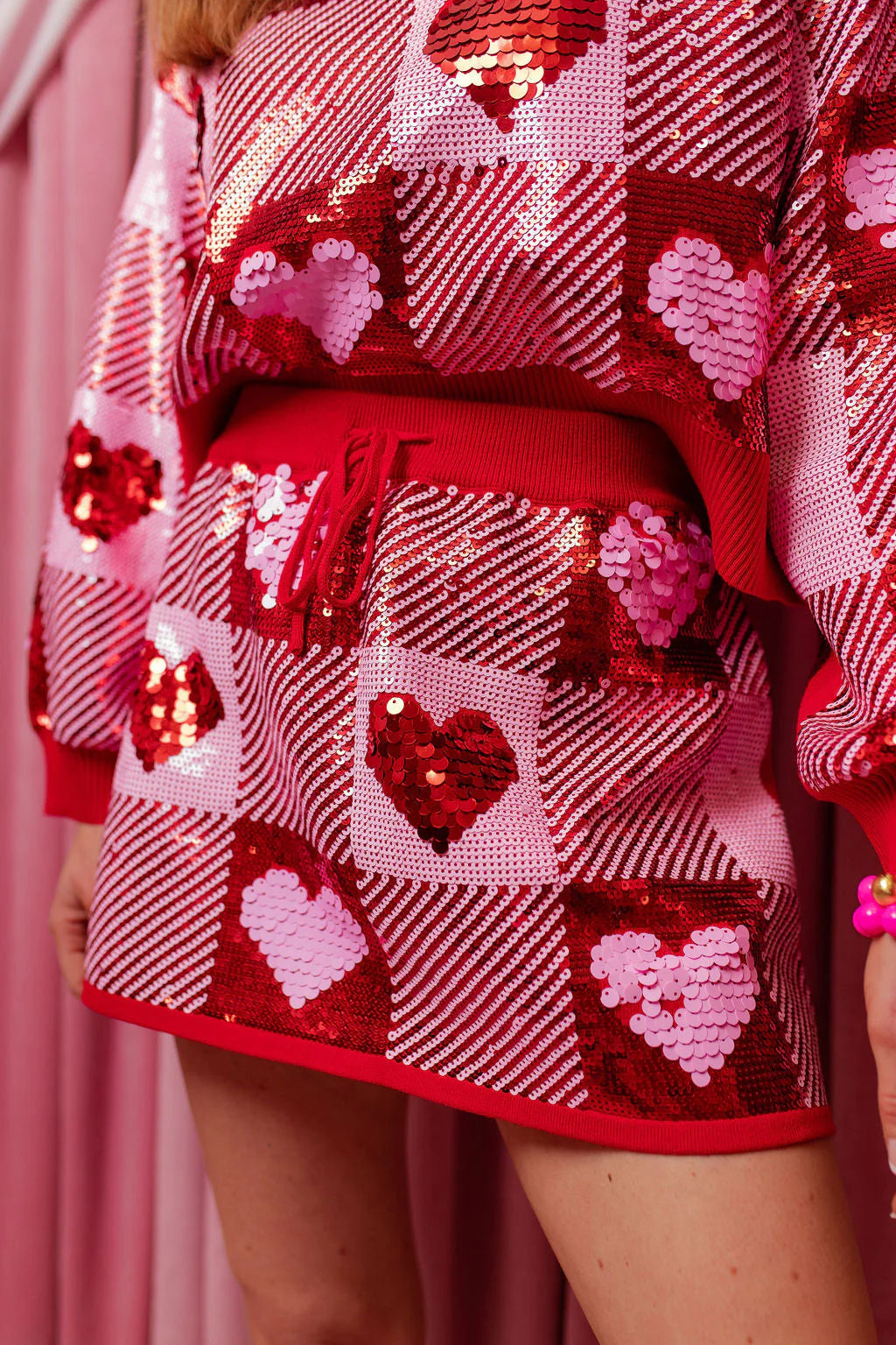 BC- Sequin Hearts Plaid Skirt
