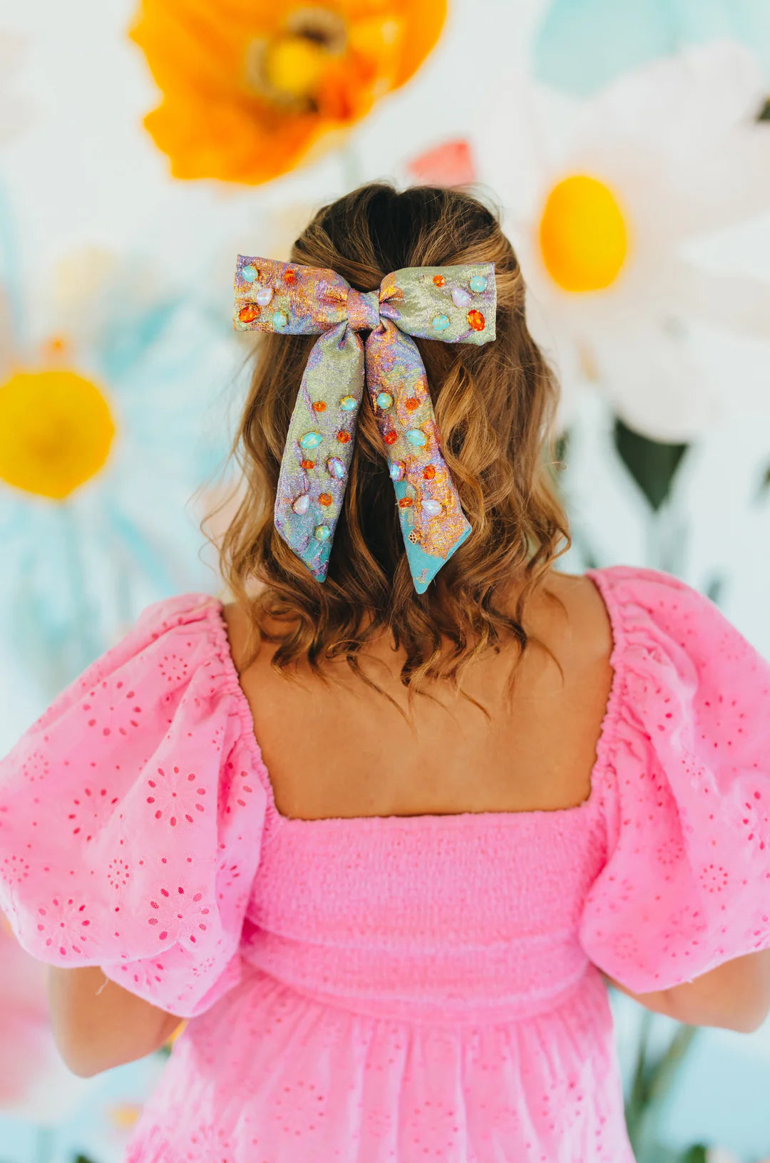 BC- Metallic Iridescent Bow Barette with Crystals