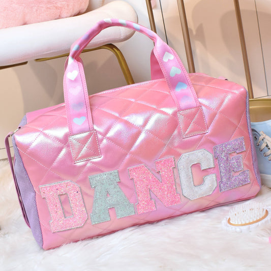 'Dance' Metallic Quilted Large Duffle Bag- Candy Pink