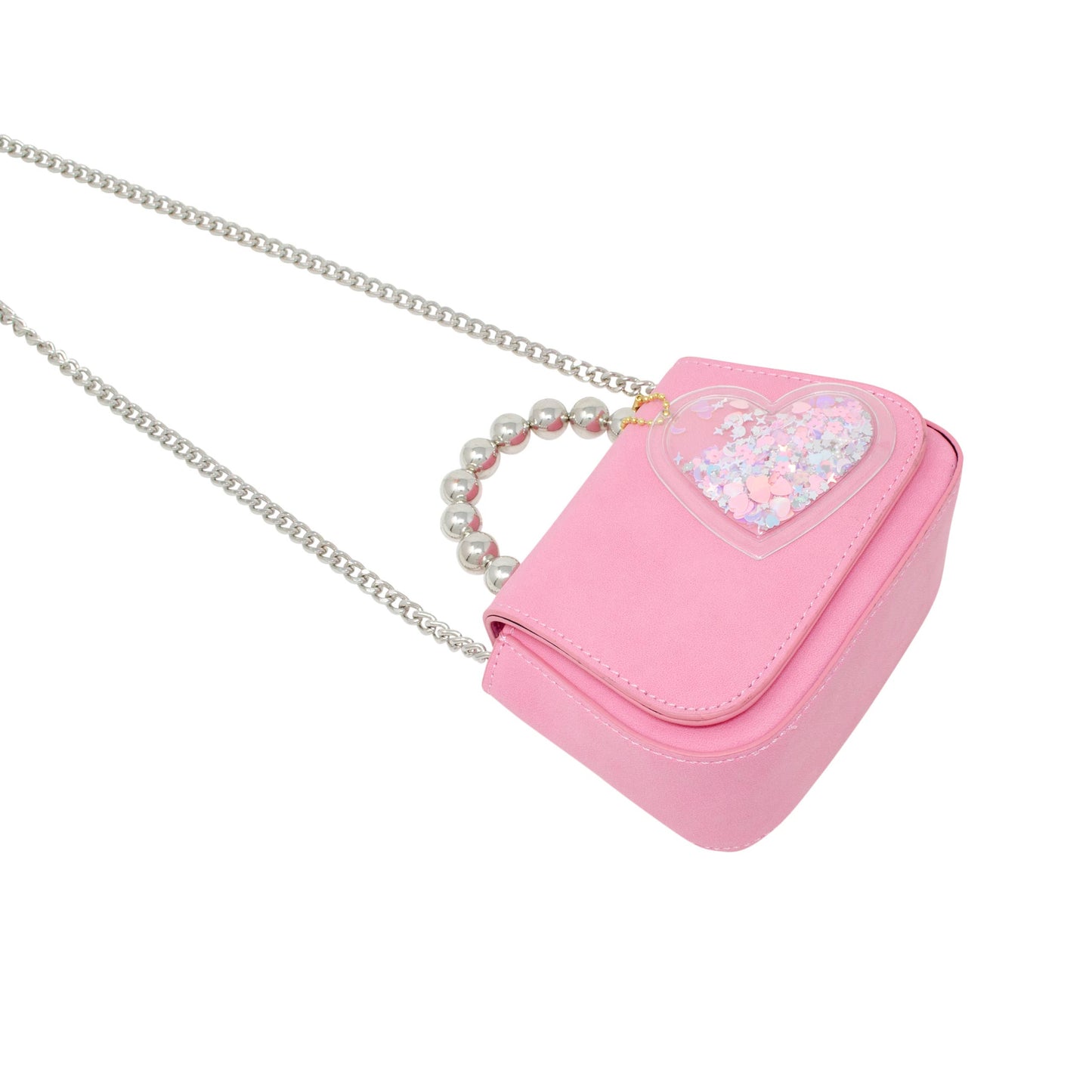 Girls Tiny Metal Pearl Handle Heart Bag: Pink
