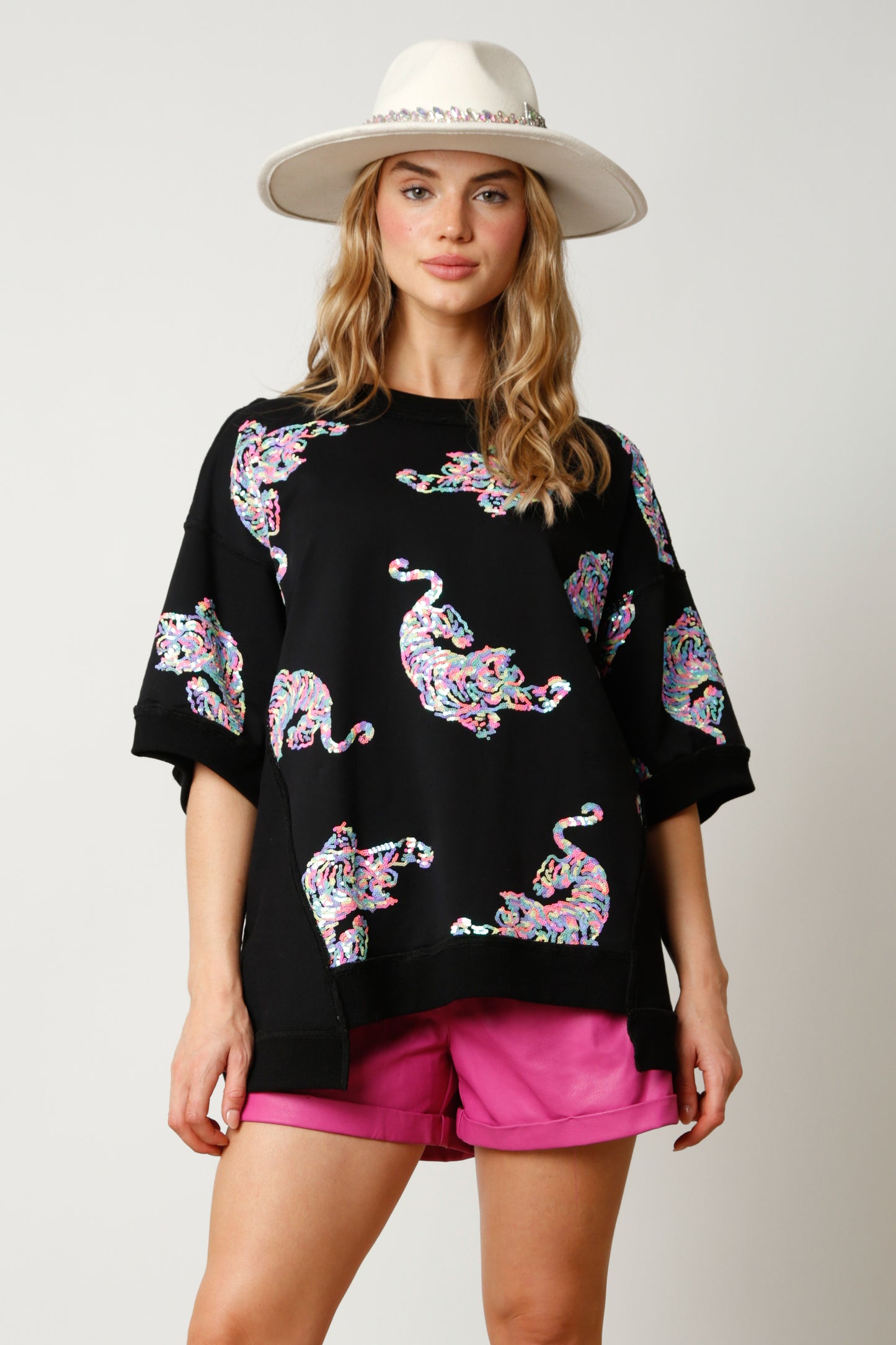 Sequin Tiger Short Sleeve Sweatshirt