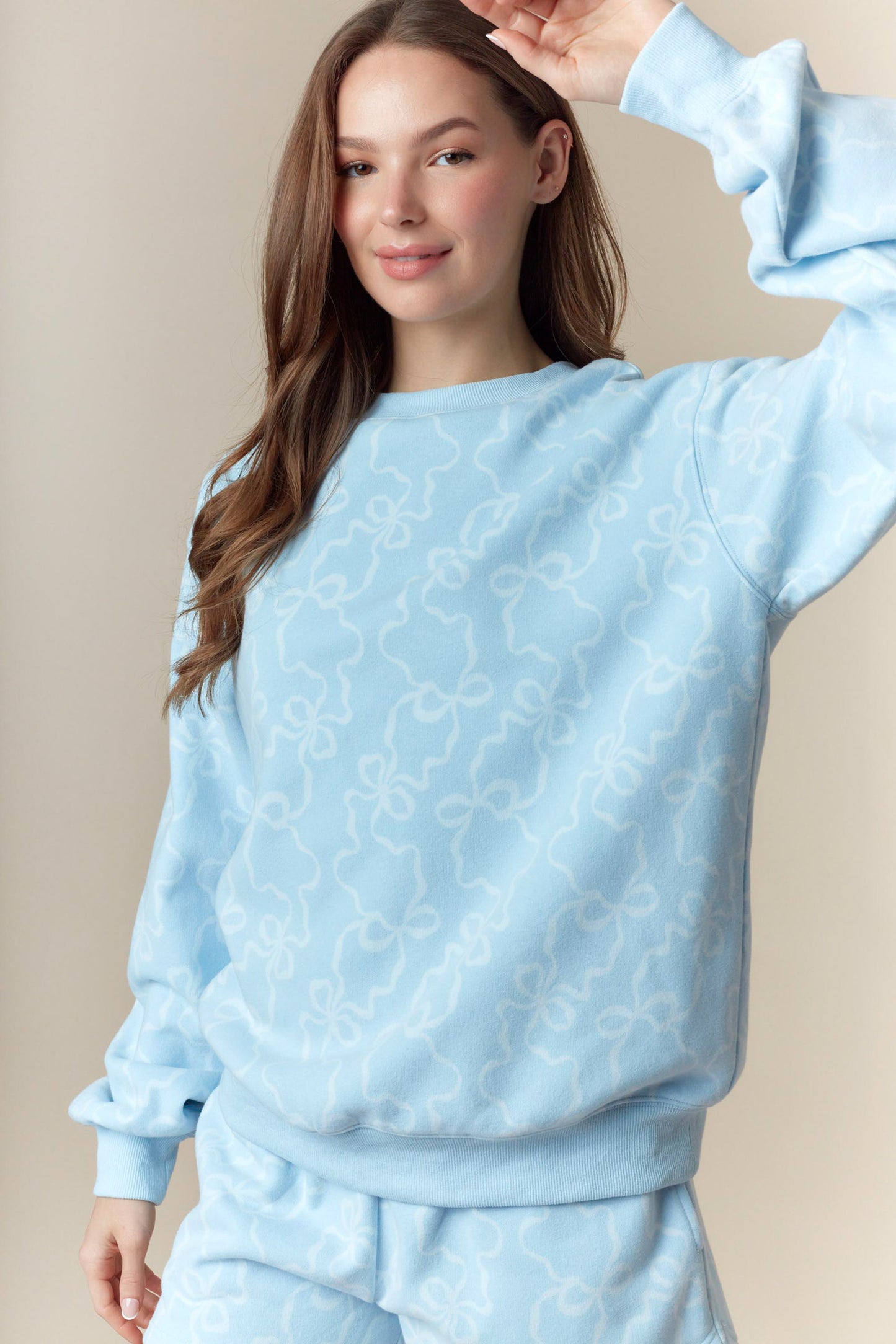Cozy Bow Sweat Set- Blue