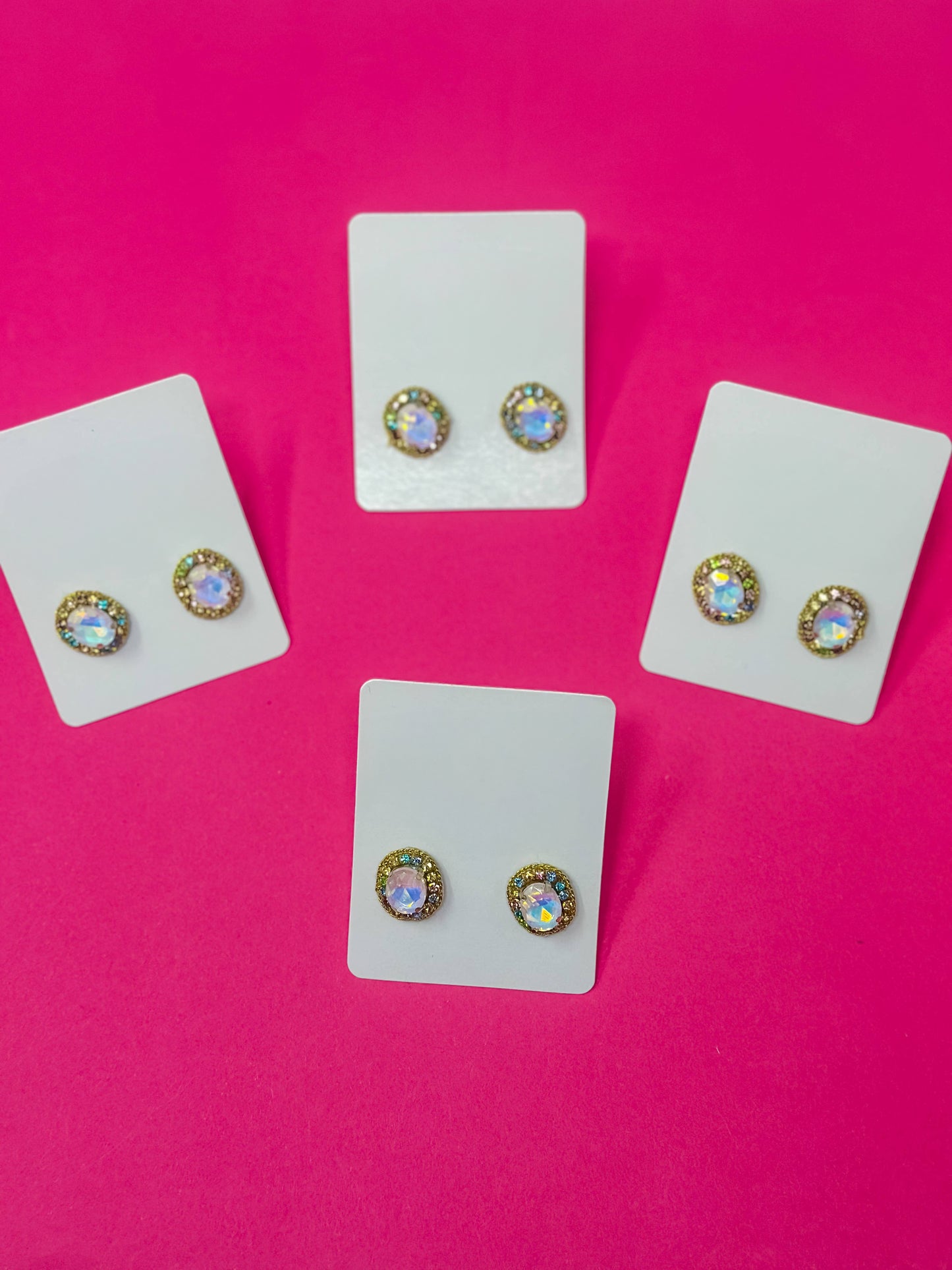 Statement Stud Earrings - Iridescent Opal with Multi Stones