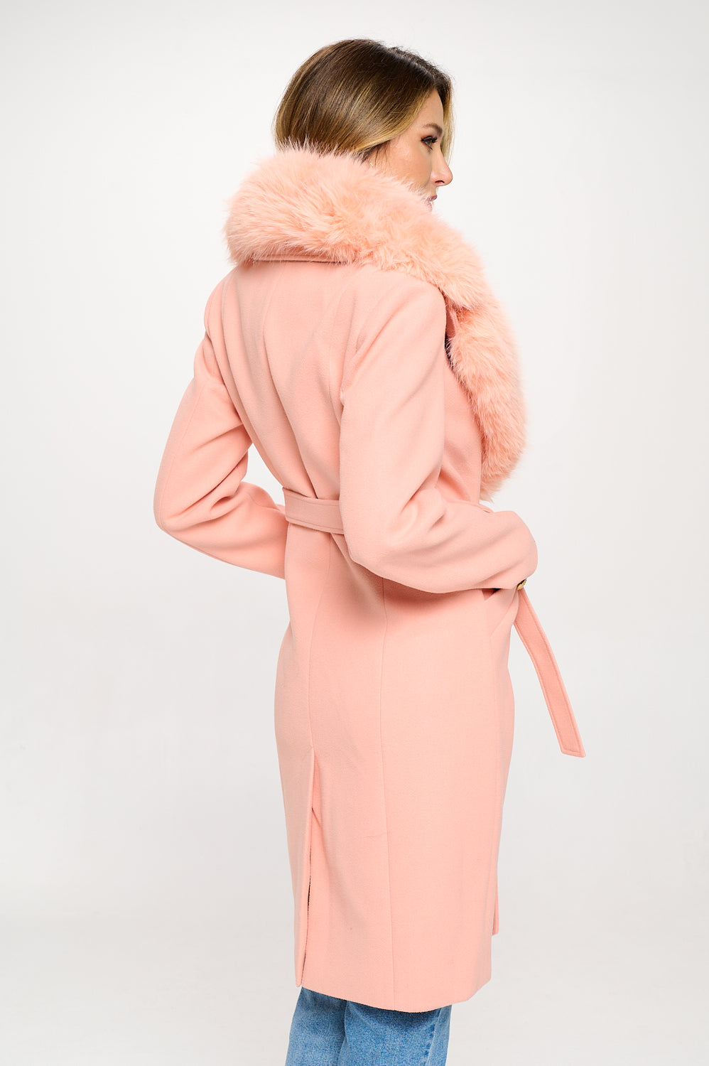 Peach Fur Wool Coat