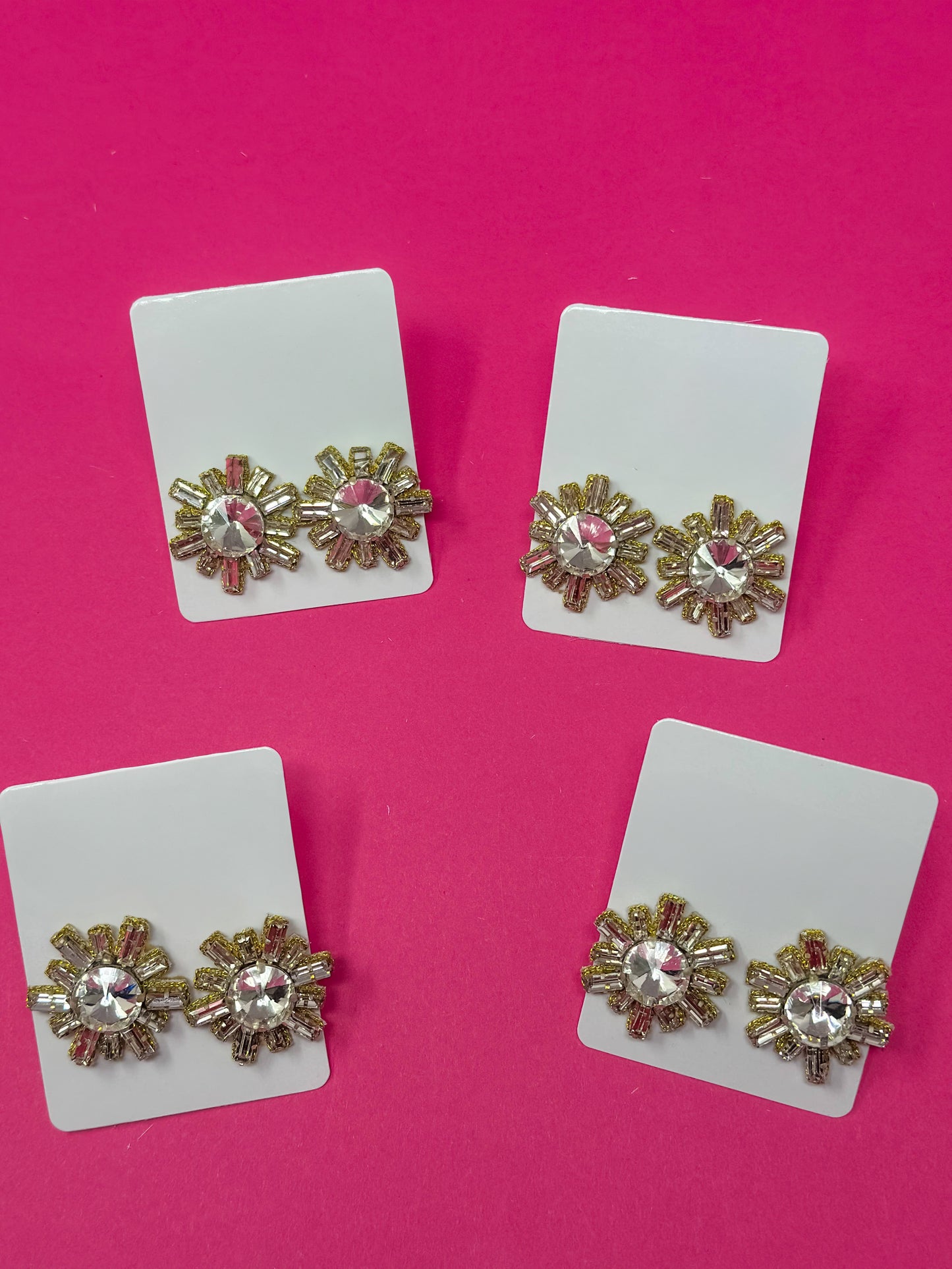 Rhinestone Burst Stud Earrings - Silver
