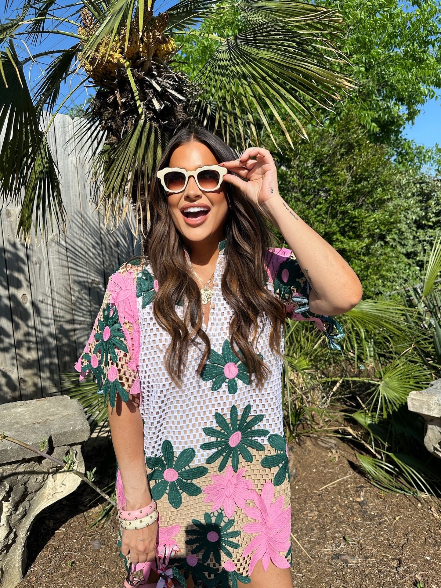 Lulu Short Sleeve Mini Caftan- Pink Lady
