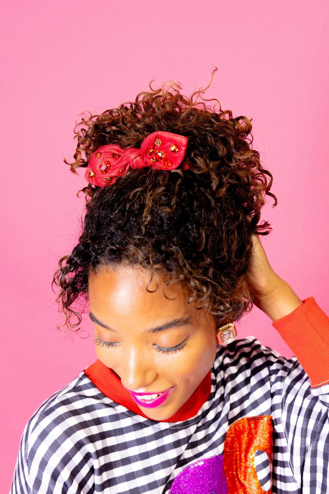BC- Shimmer Bow Scrunchie Red