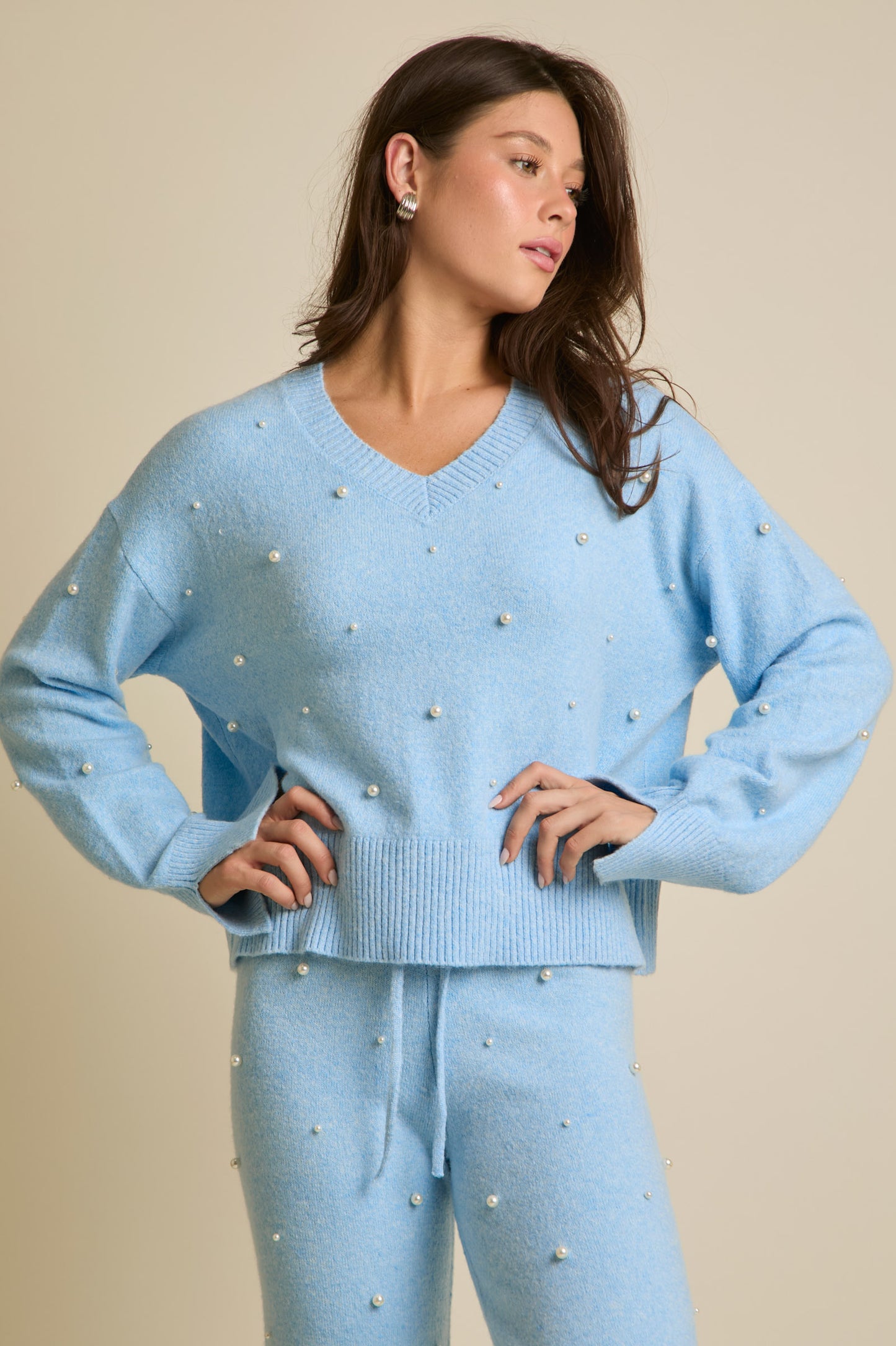 Collete Pearl Sweater Set- Blue