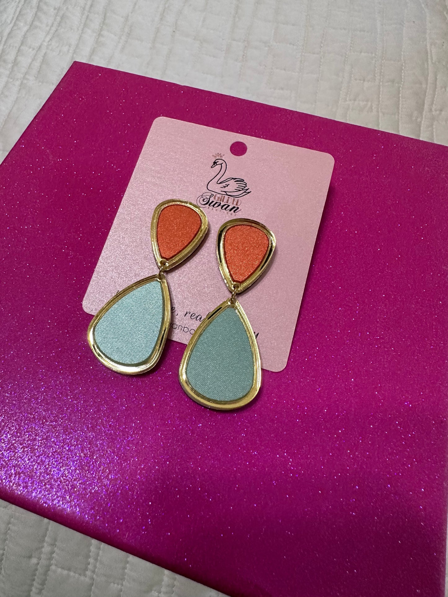 Aqua & Orange Drop Earrings