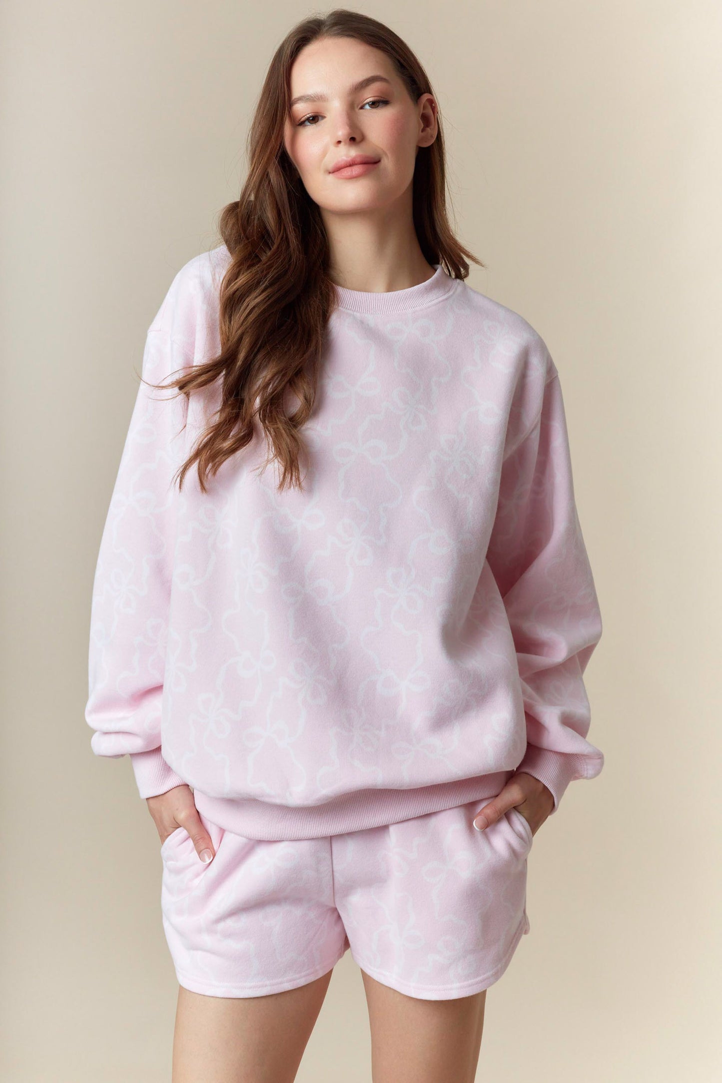 Cozy Bow Sweat Set- Pink