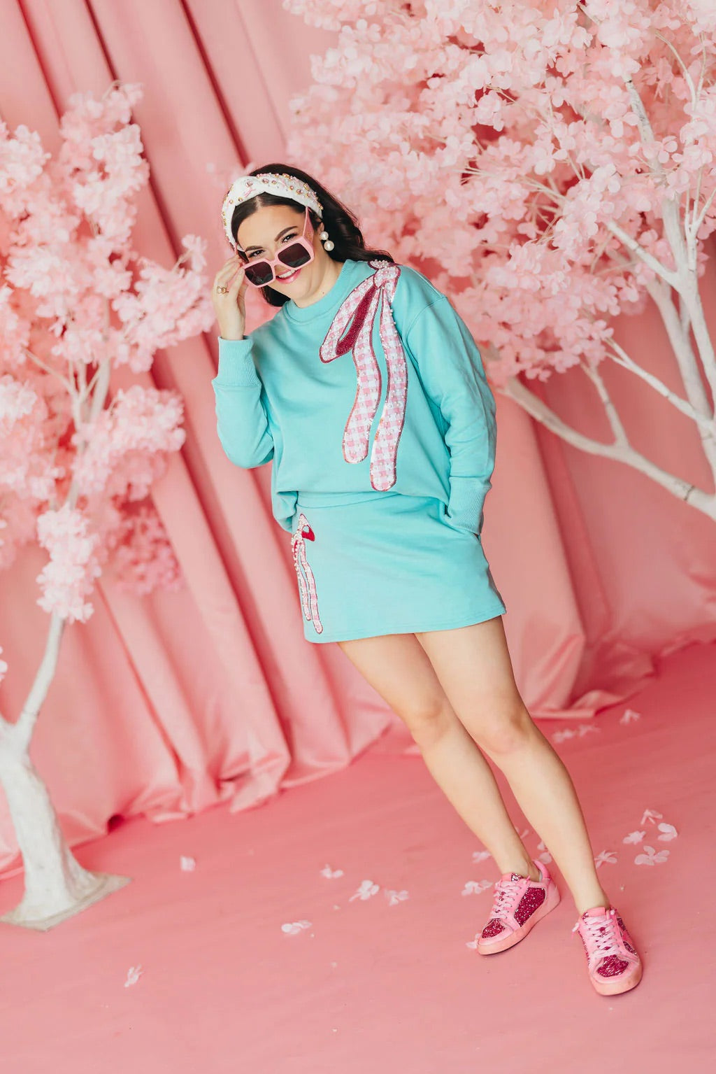 BC- Robin Egg Blue Skort with Pink Gingham Bow