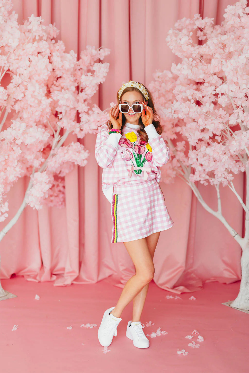 BC- Pink Gingham Bouquet Sweatshirt