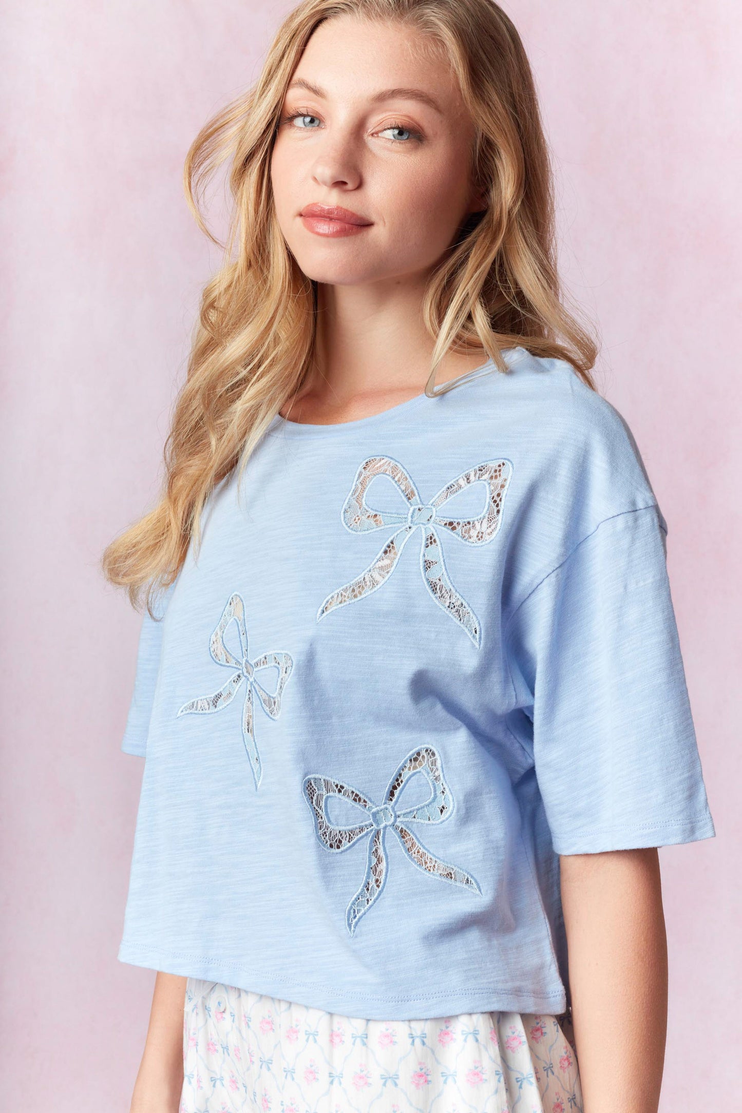 Blue Lace Bow Tee