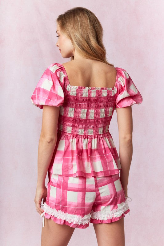 Sally Plaid Set- Hot Pink