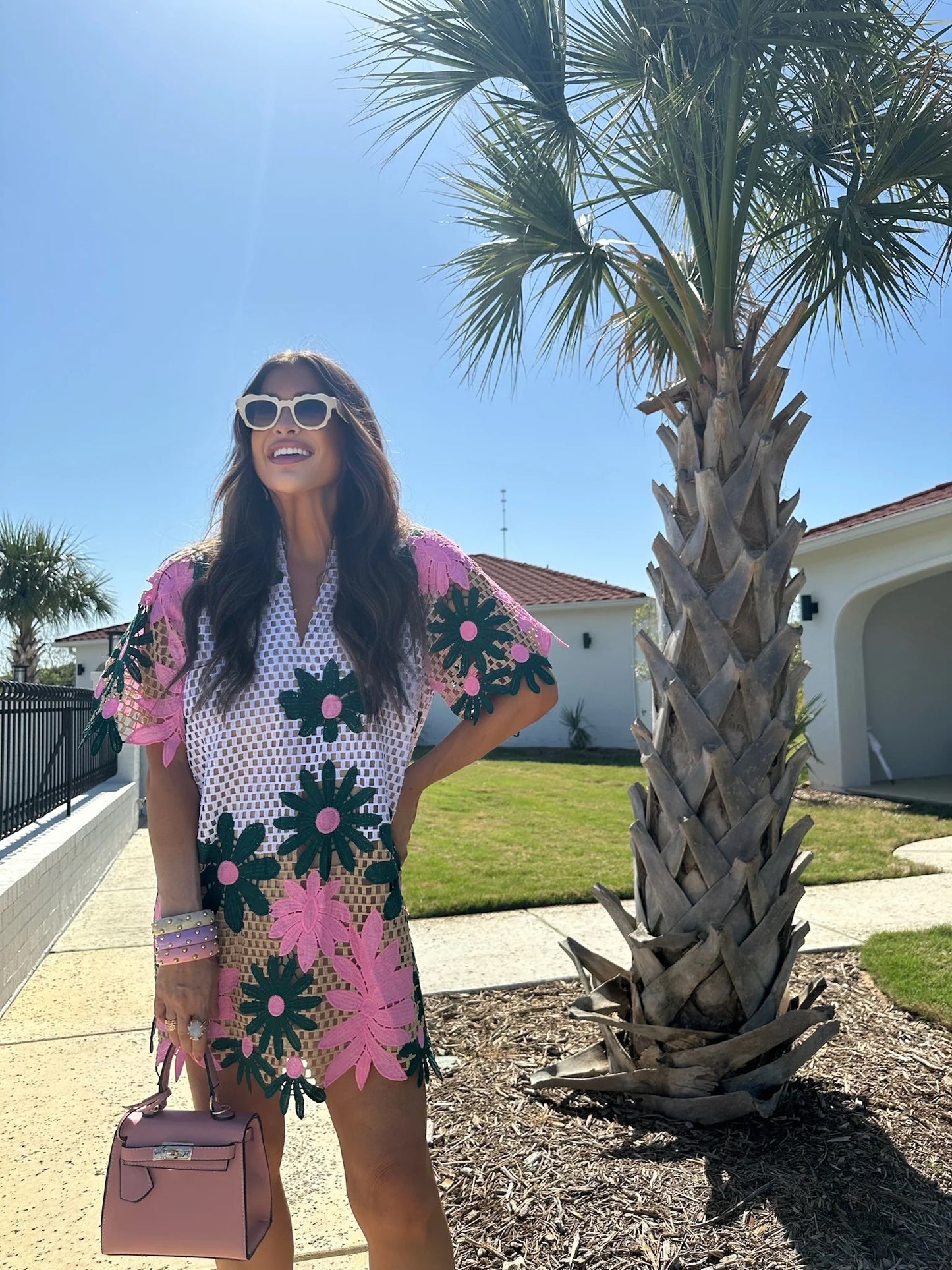 Lulu Short Sleeve Mini Caftan- Pink Lady